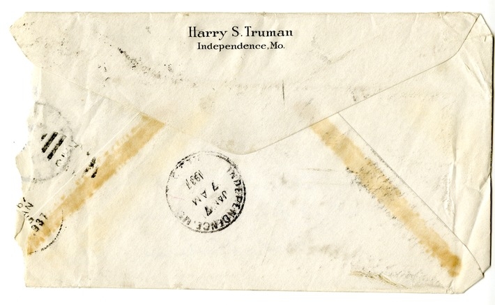 Letter from Harry S. Truman to Bess W. Truman