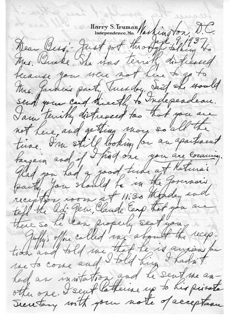 Letter from Harry S. Truman to Bess W. Truman