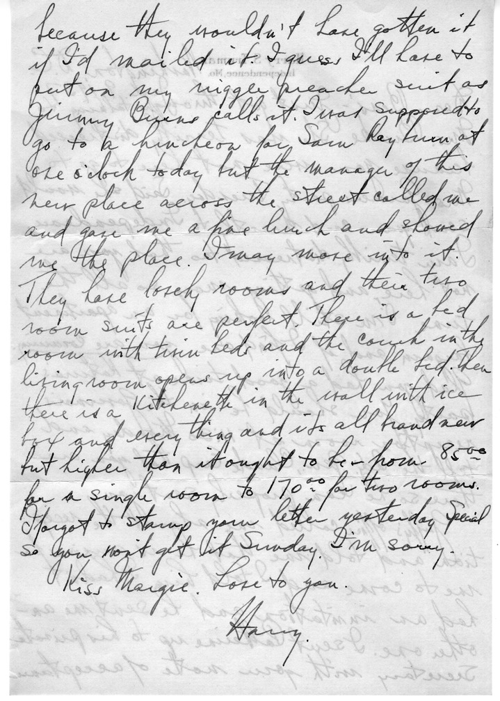 Letter from Harry S. Truman to Bess W. Truman