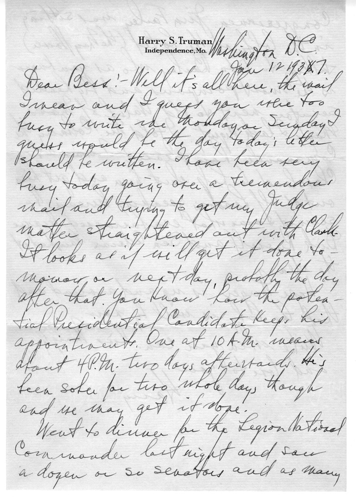 Letter from Harry S. Truman to Bess W. Truman