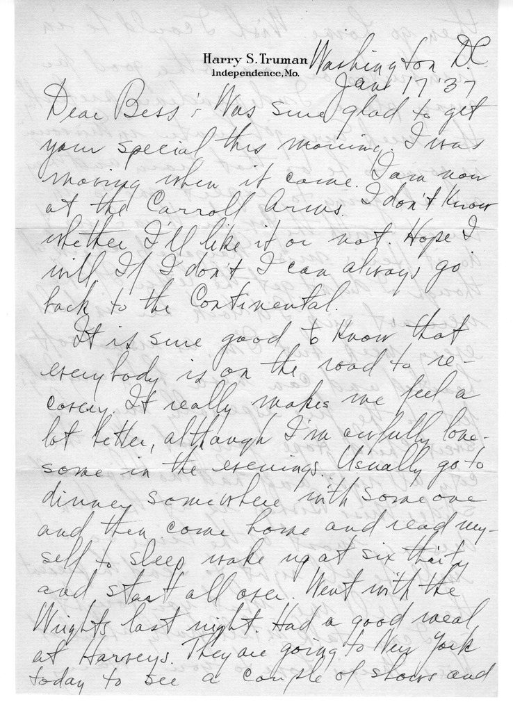 Letter from Harry S. Truman to Bess W. Truman