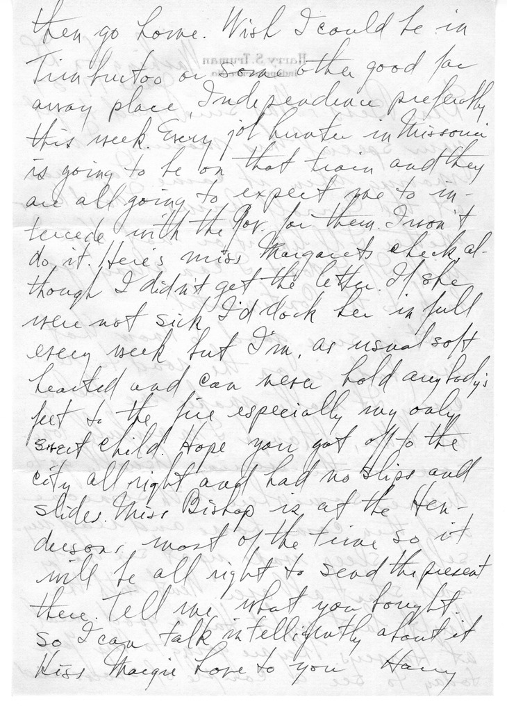 Letter from Harry S. Truman to Bess W. Truman