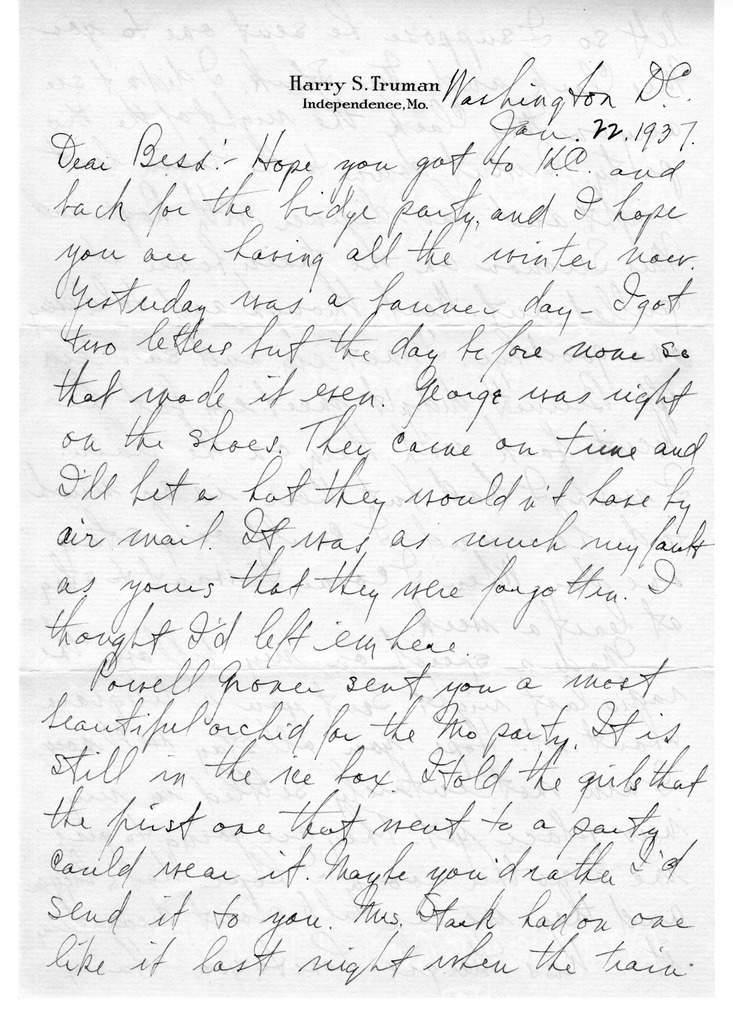 Letter from Harry S. Truman to Bess W. Truman