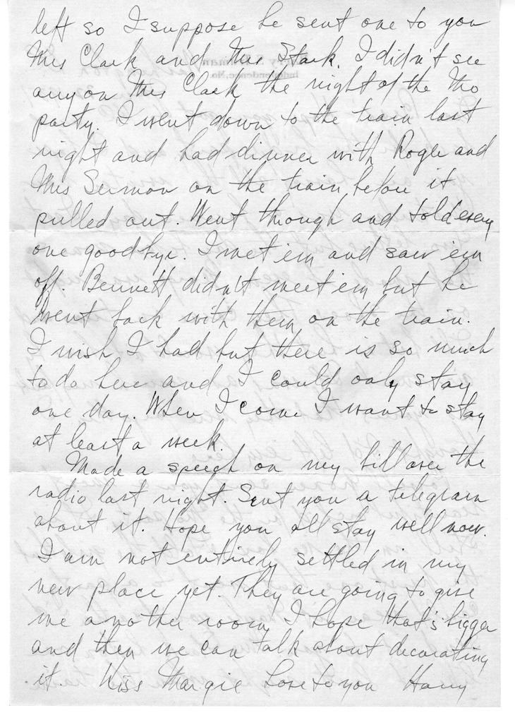 Letter from Harry S. Truman to Bess W. Truman