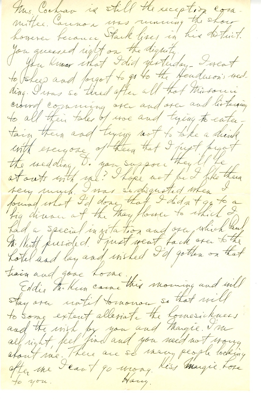 Letter from Harry S. Truman to Bess W. Truman