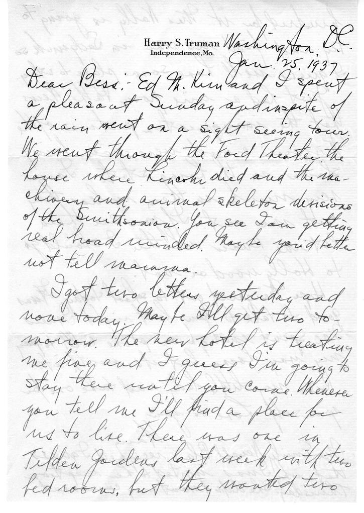 Letter from Harry S. Truman to Bess W. Truman