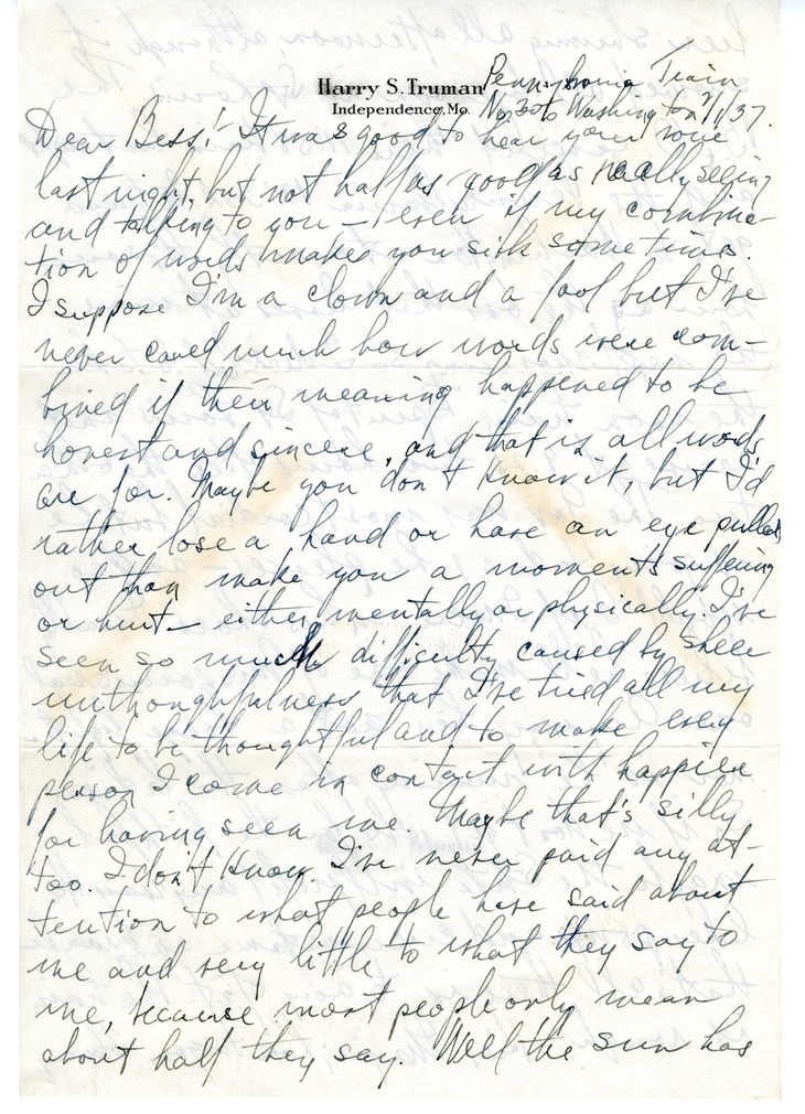 Letter from Harry S. Truman to Bess W. Truman