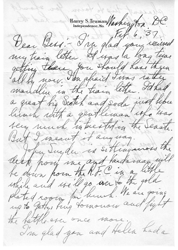 Letter from Harry S. Truman to Bess W. Truman