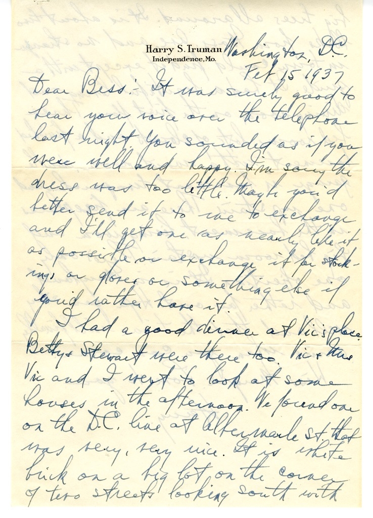 Letter from Harry S. Truman to Bess W. Truman