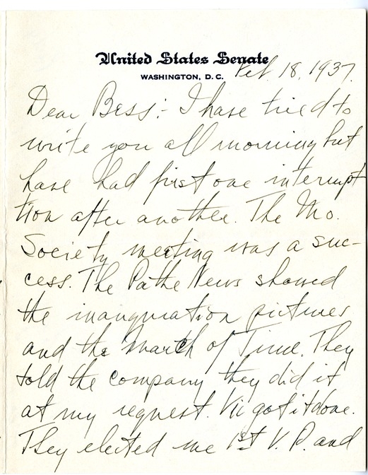 Letter from Harry S. Truman to Bess W. Truman