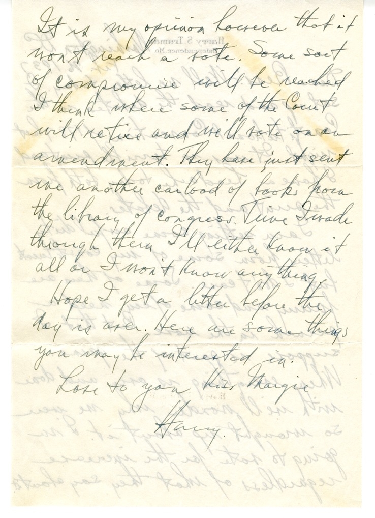 Letter from Harry S. Truman to Bess W. Truman