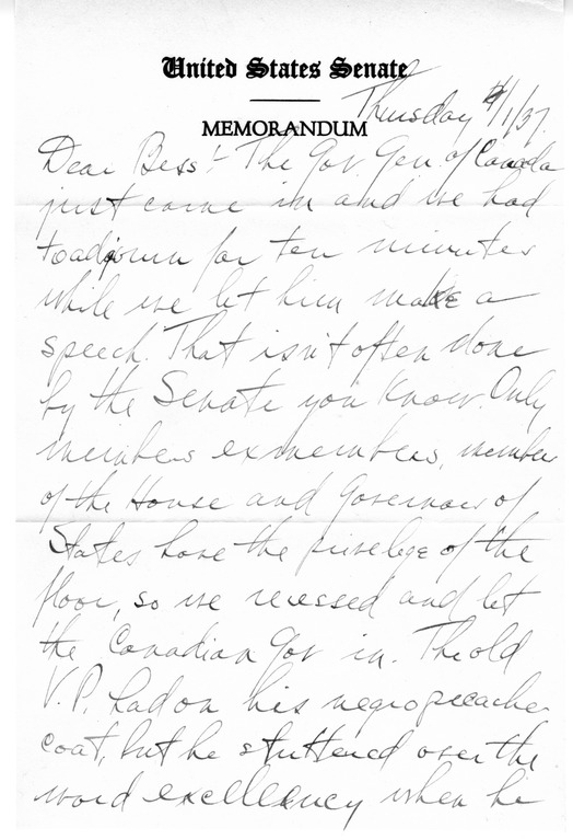 Letter from Harry S. Truman to Bess W. Truman