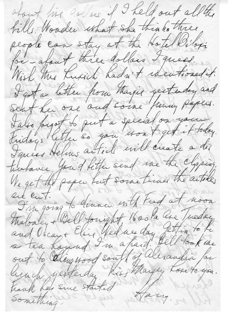 Letter from Harry S. Truman to Bess W. Truman