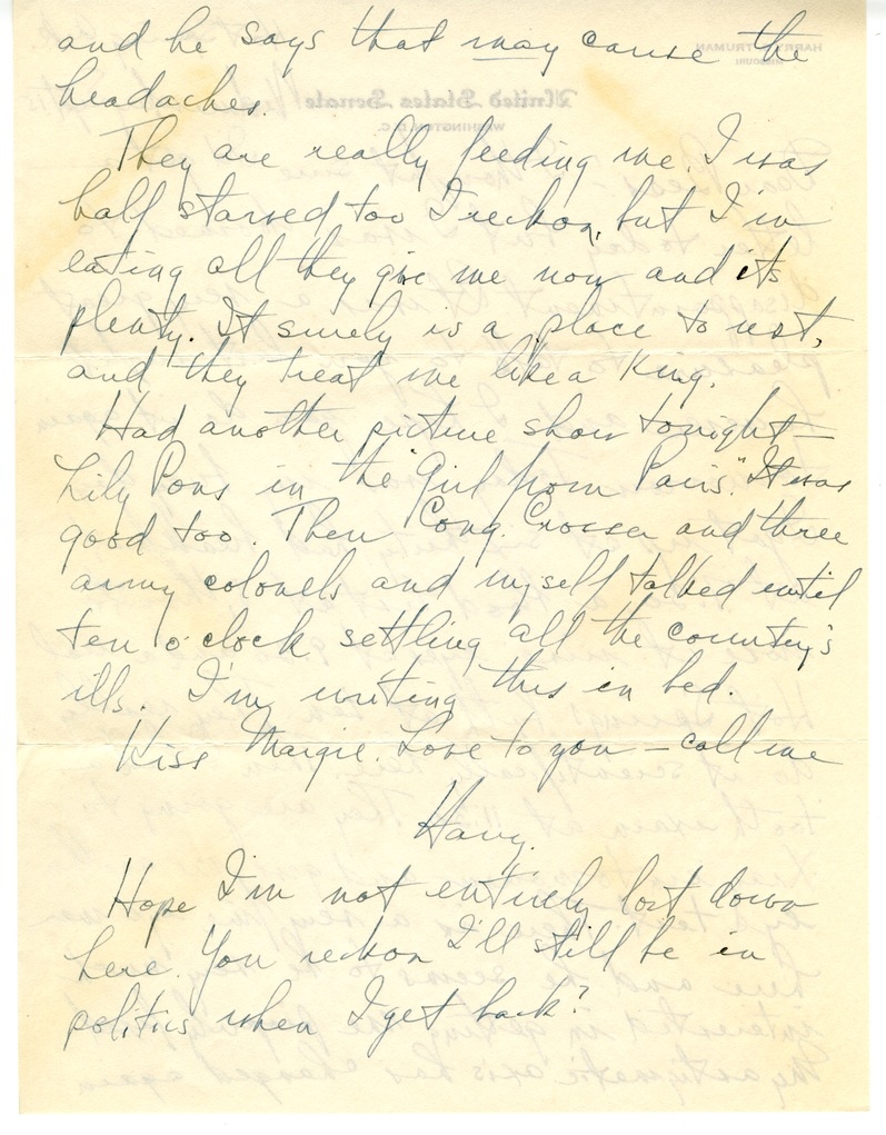 Letter from Harry S. Truman to Bess W. Truman