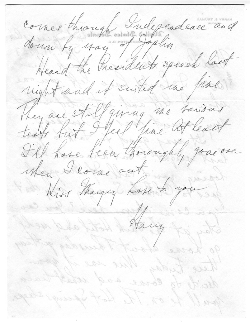 Letter from Harry S. Truman to Bess W. Truman