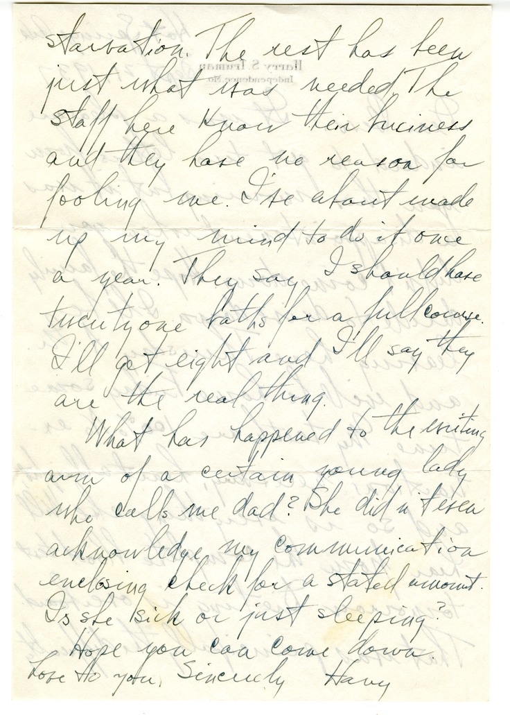 Letter from Harry S. Truman to Bess W. Truman