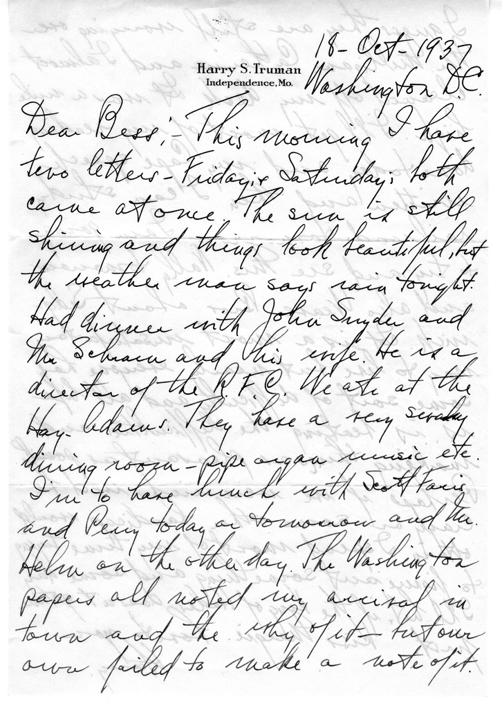 Letter from Harry S. Truman to Bess W. Truman