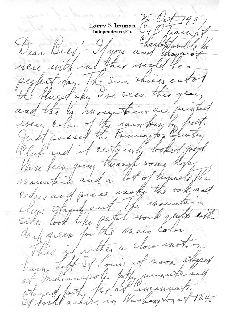 Letter from Harry S. Truman to Bess W. Truman