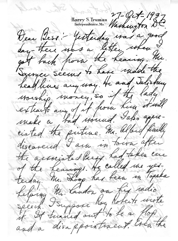 Letter from Harry S. Truman to Bess W. Truman