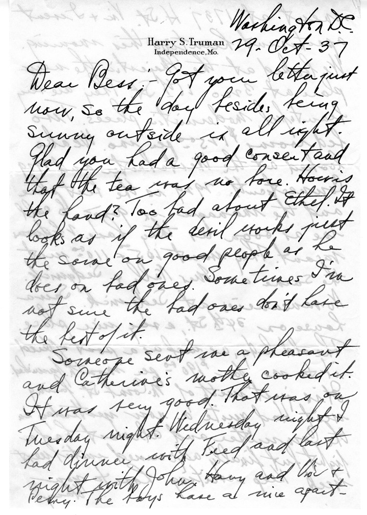 Letter from Harry S. Truman to Bess W. Truman