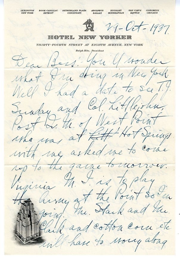 Letter from Harry S. Truman to Bess W. Truman