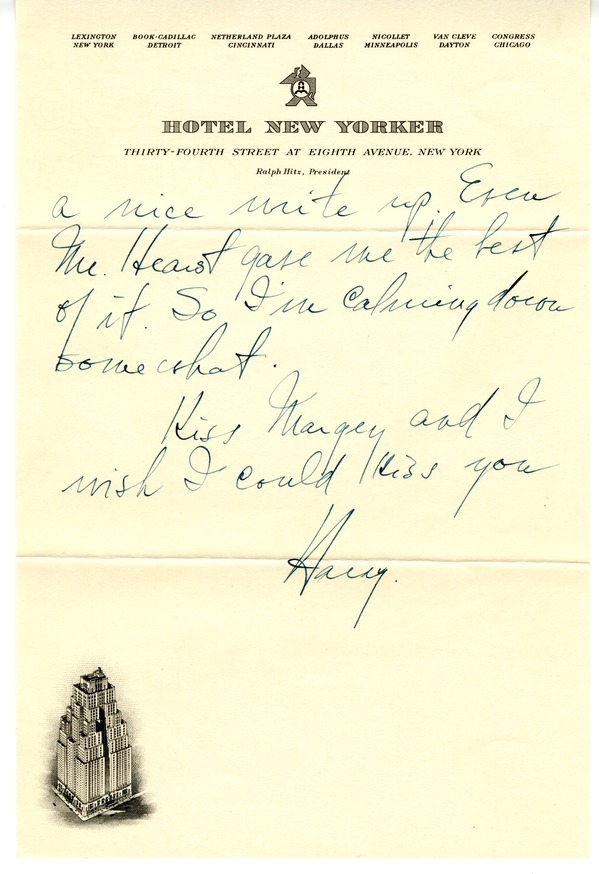 Letter from Harry S. Truman to Bess W. Truman