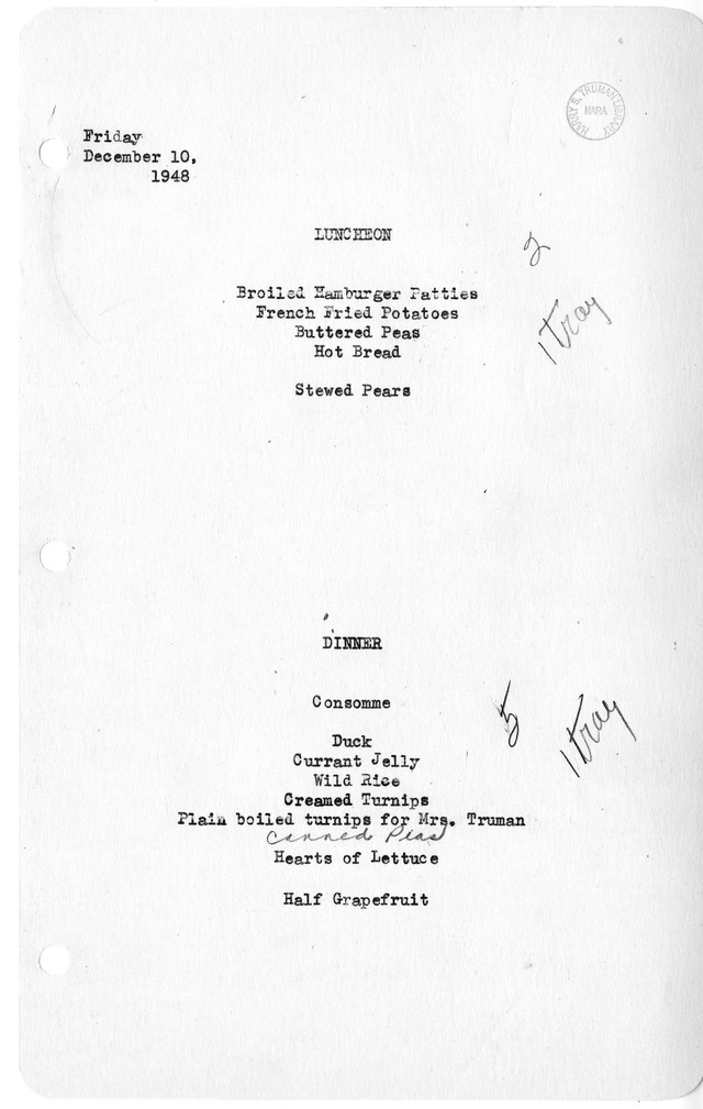 White House Luncheon and Dinner Menu