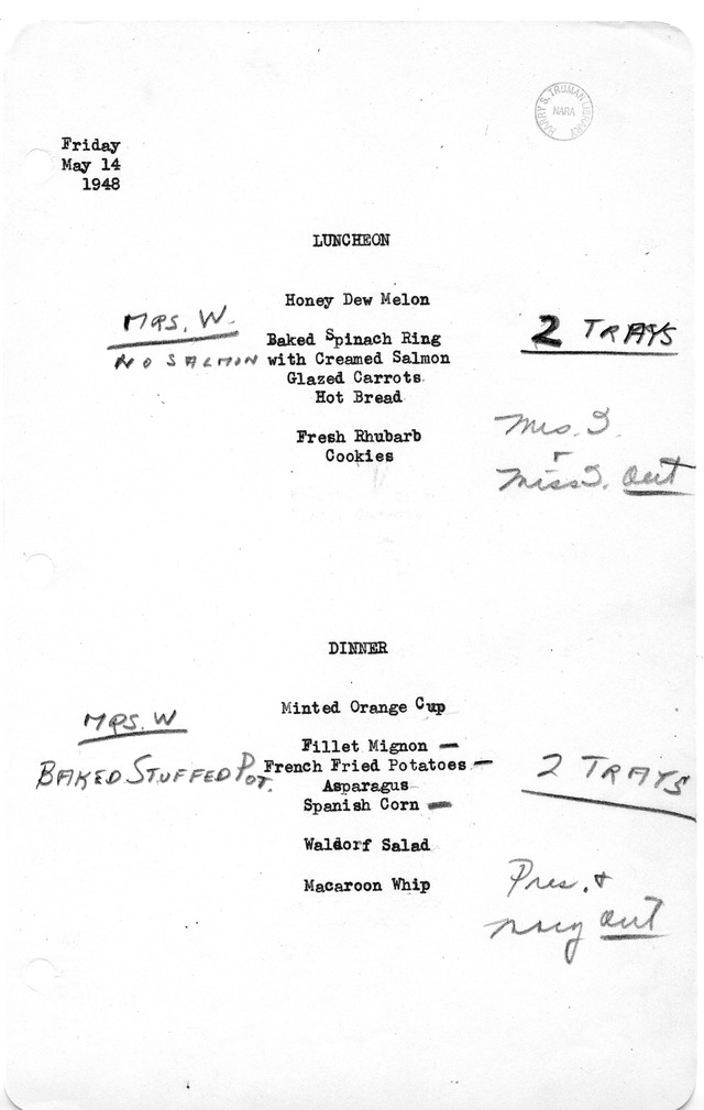 White House Luncheon and Dinner Menu