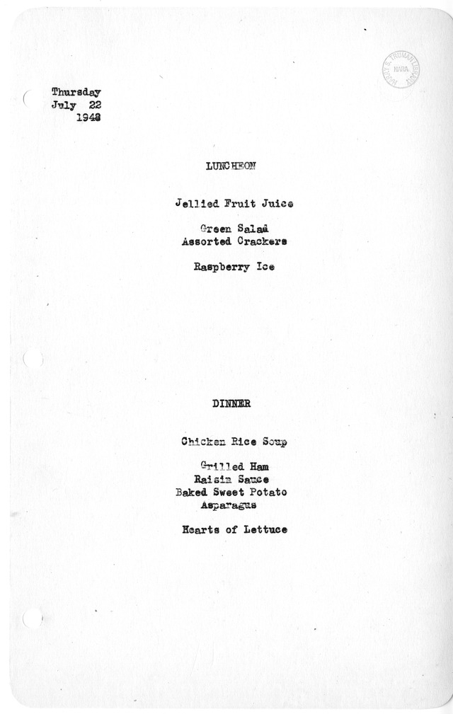 White House Luncheon and Dinner Menu