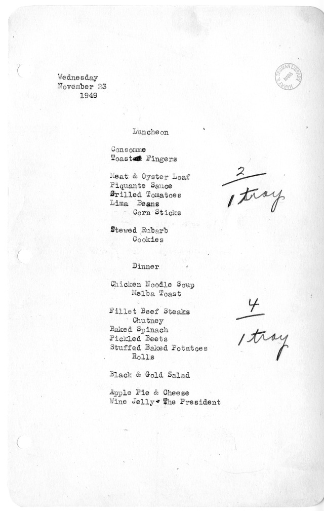 White House Luncheon and Dinner Menu