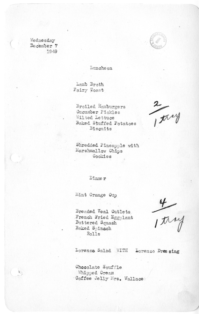 White House Luncheon And Dinner Menu Harry S Truman