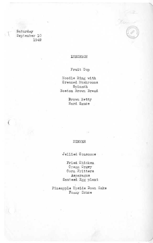 White House Luncheon and Dinner Menu