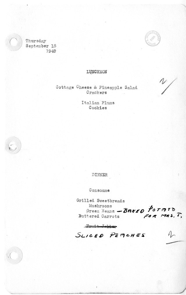 White House Luncheon and Dinner Menu