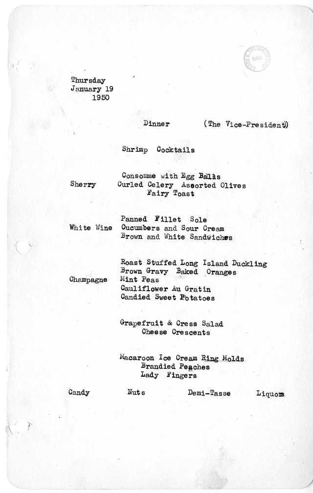 White House Dinner Menu