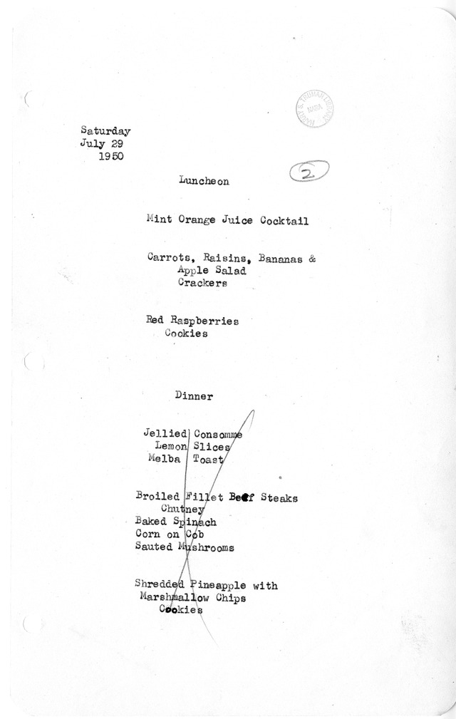 White House Luncheon and Dinner Menu