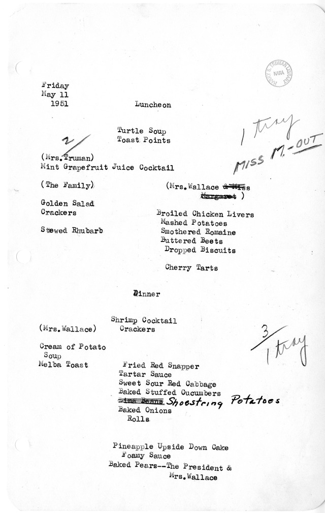 White House Luncheon and Dinner Menu