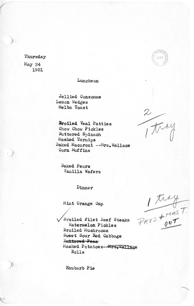 White House Luncheon and Dinner Menu