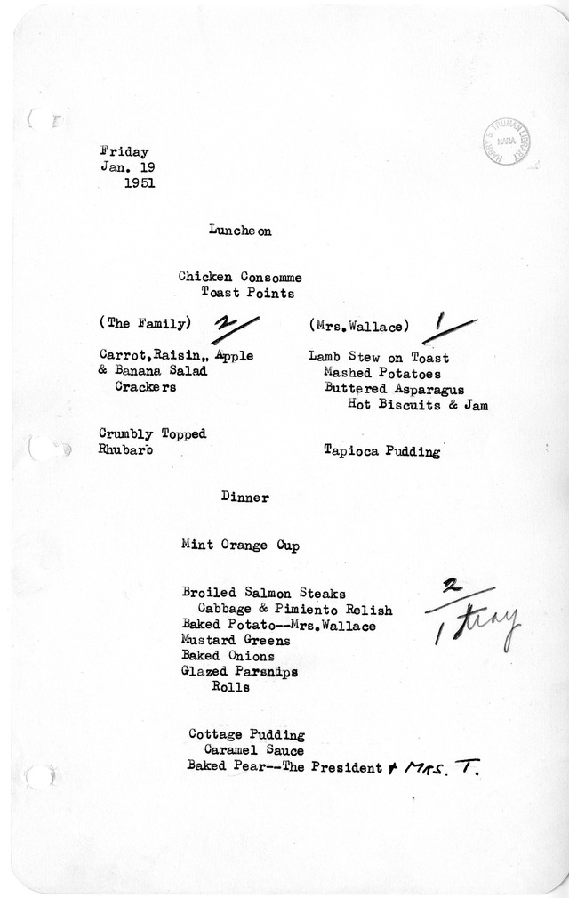 White House Luncheon and Dinner Menu