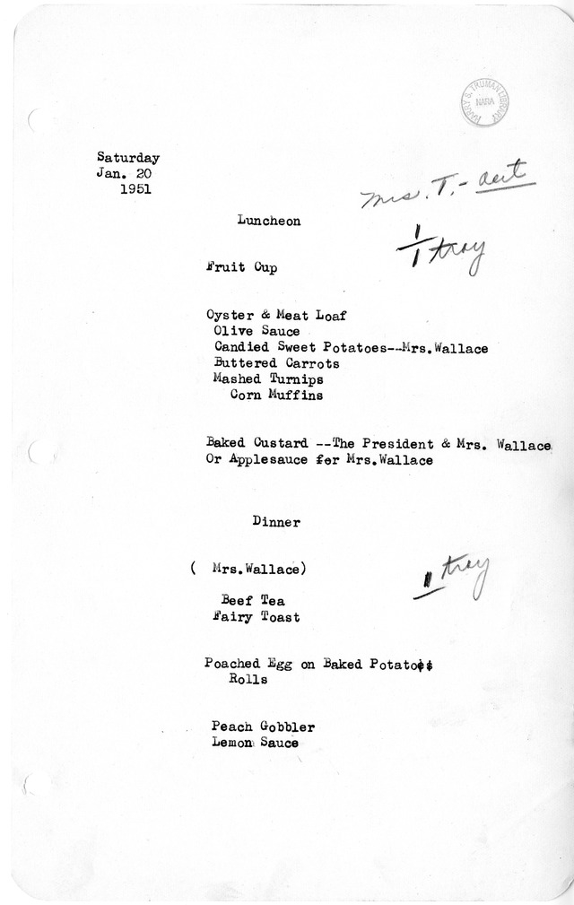 White House Luncheon and Dinner Menu