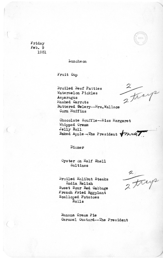 White House Luncheon and Dinner Menu