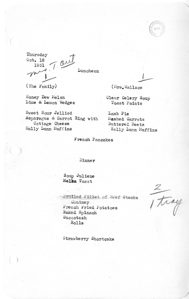 White House Luncheon and Dinner Menu