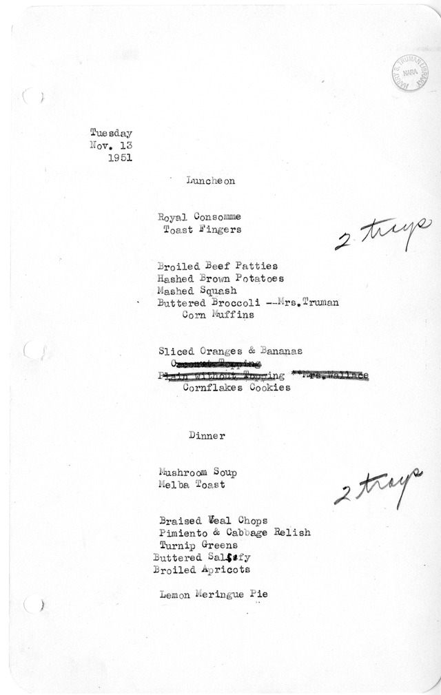 White House Luncheon and Dinner Menu