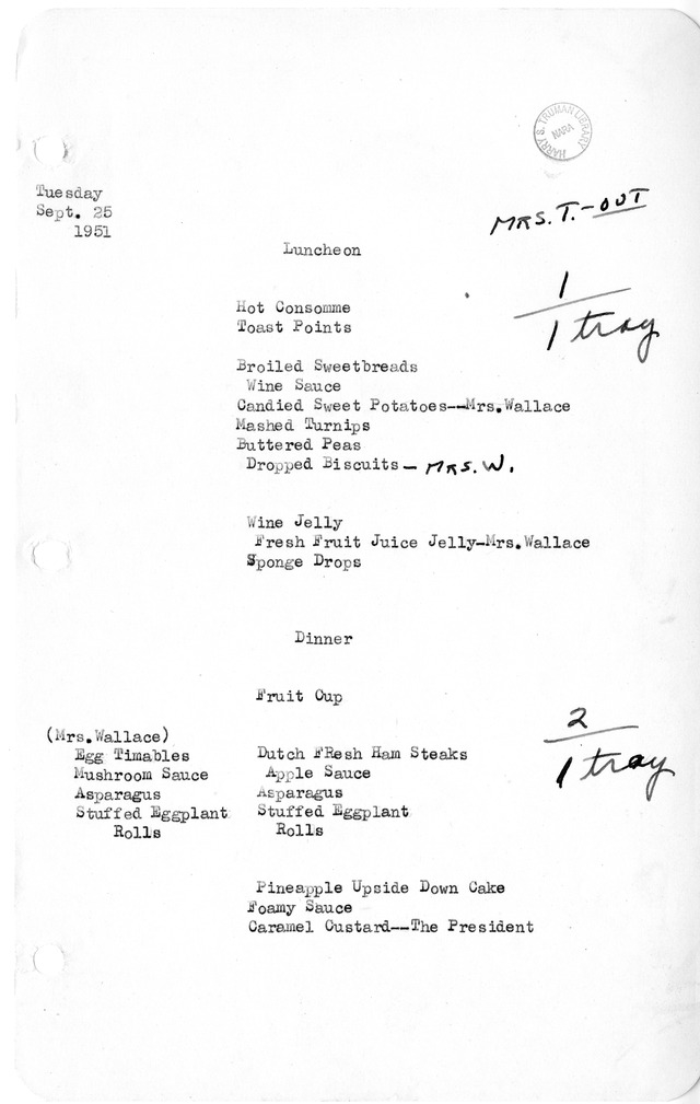 White House Luncheon and Dinner Menu