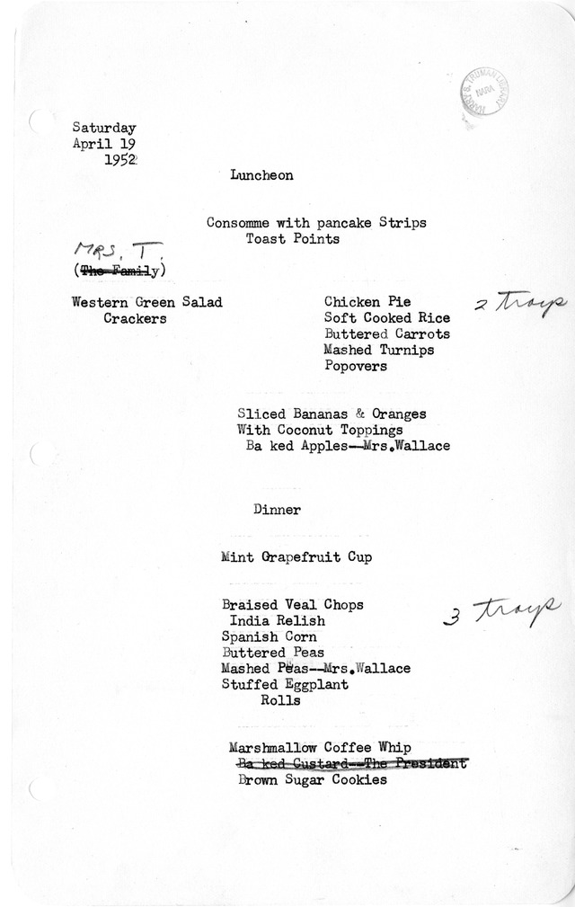 White House Luncheon and Dinner Menu