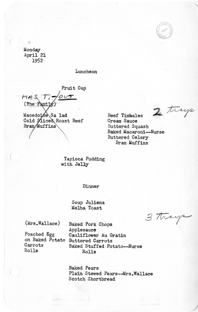 White House Luncheon and Dinner Menu