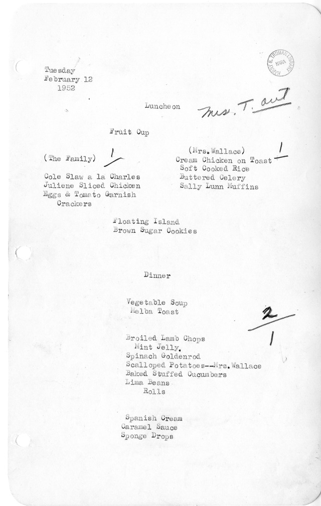 White House Luncheon and Dinner Menu