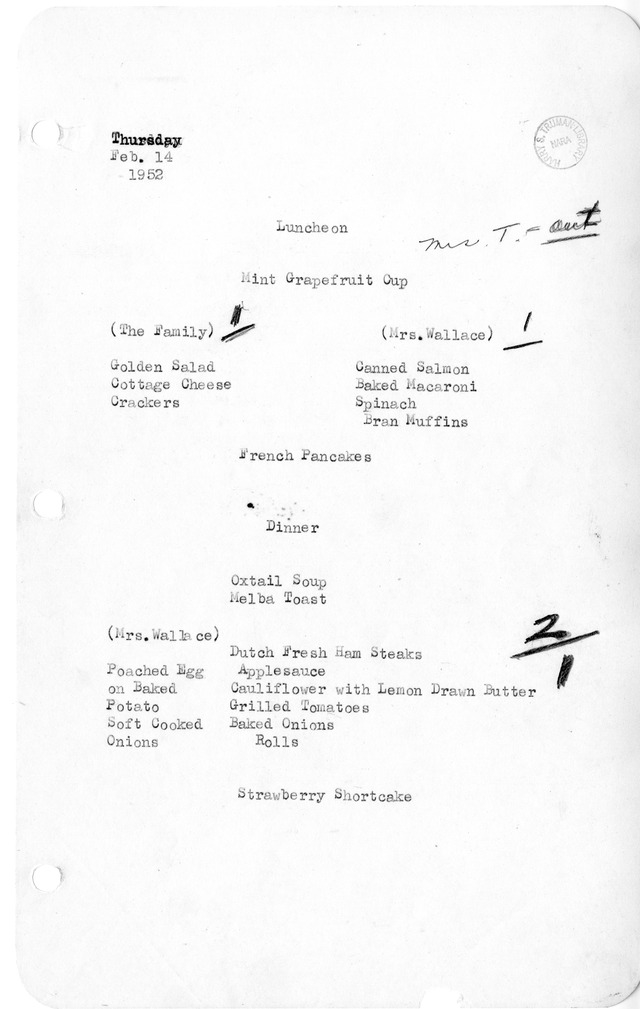 White House Luncheon and Dinner Menu