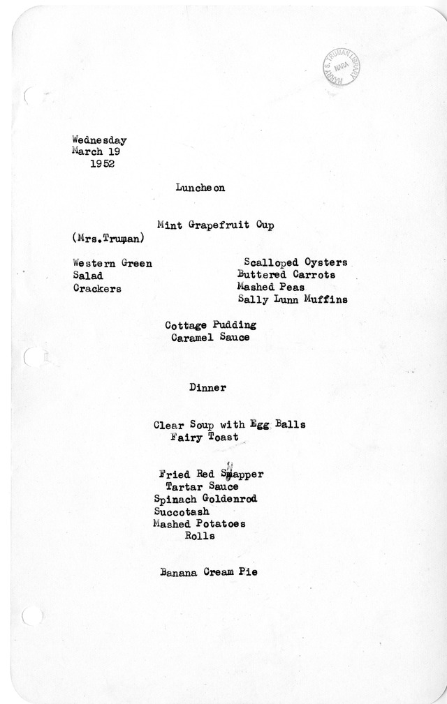 White House Luncheon and Dinner Menu