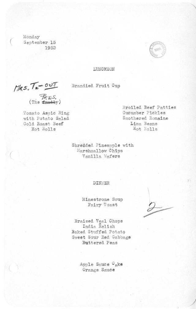 White House Luncheon and Dinner Menu