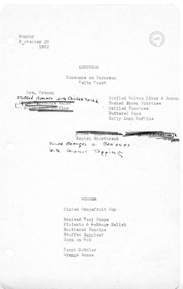 White House Luncheon and Dinner Menu